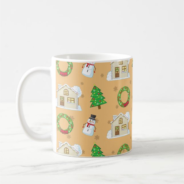 Taza De Café Patrón de navidades - fondo marrón (Izquierda)