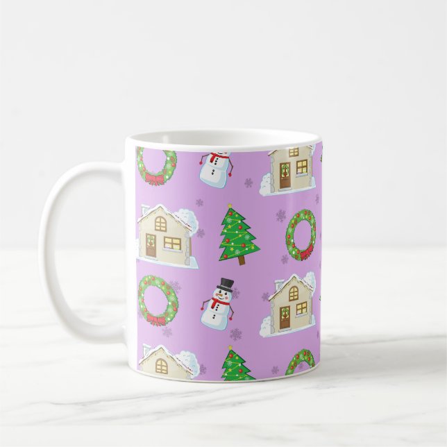 Taza De Café Patrón de navidades - Fondo púrpura (Izquierda)