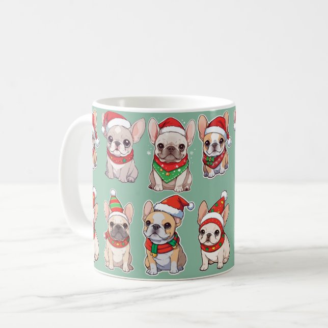 Taza De Café Patrón de Navidades Pastel de Bulldoges franceses (Anverso izquierdo)