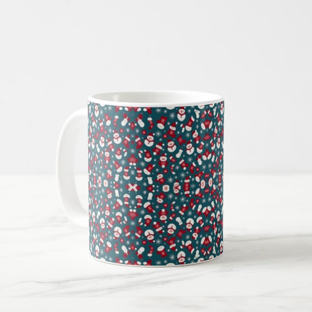 Taza De Café Patrón de Navidades rojo y azul (Anverso izquierdo)