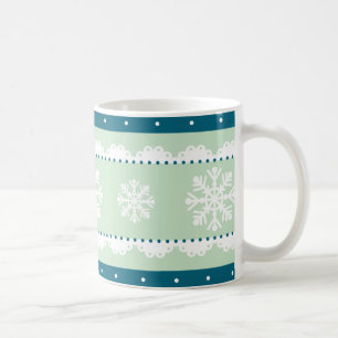 Taza De Café Patrón de Navidades Verde azulados de color blanco