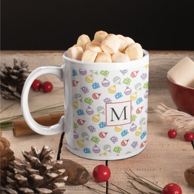 Taza De Café Patrón de Navidades y monograma (Subido por el creador)