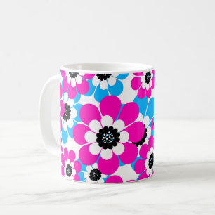 Taza De Café Patrón de neón brillante floral Crimson brillantes