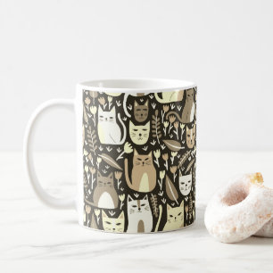Taza De Café Patrón de neutrales de gatitos florales en gatos p