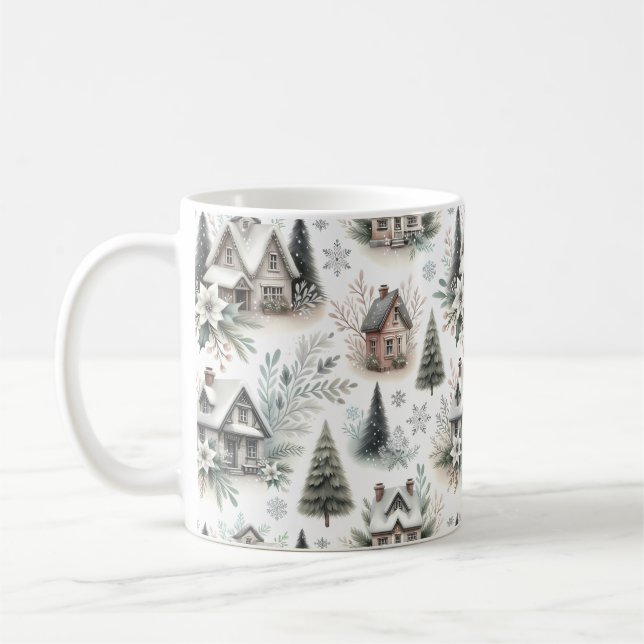 Taza De Café Patrón de nevada de cabaña de invierno (Izquierda)