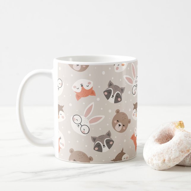 Taza De Café Patrón de niños animales de bosque (Con donut)