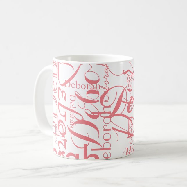 Taza De Café patrón de nombre rosado en blanco bonito (Anverso izquierdo)