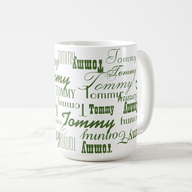 Taza De Café Patrón de nombres verdes repetitivos (Anverso derecho)