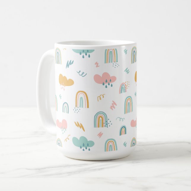 Taza De Café Patrón de nubes de arcoiris y lluvias divertidas (Anverso izquierdo)