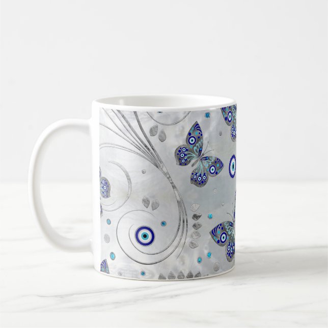 Taza De Café Patrón de ojo malvado de mariposa en perla (Izquierda)