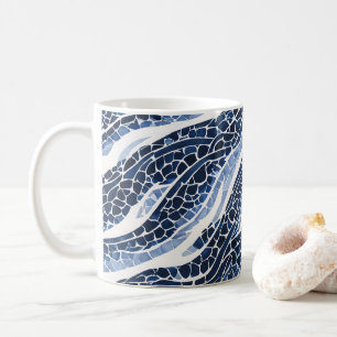 Taza De Café Patrón de ola azul blanco 15