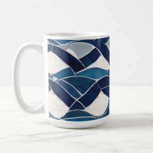 Taza De Café Patrón de onda blanca azul 01