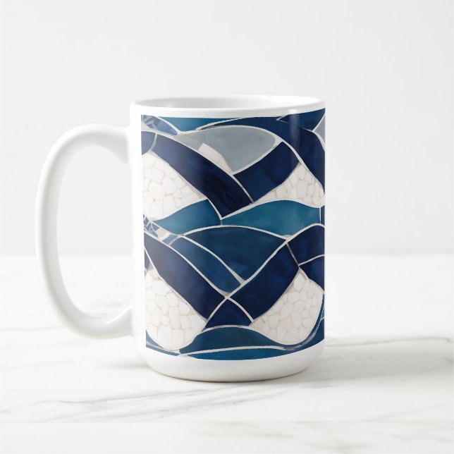 Taza De Café Patrón de onda blanca azul 01 (Izquierda)