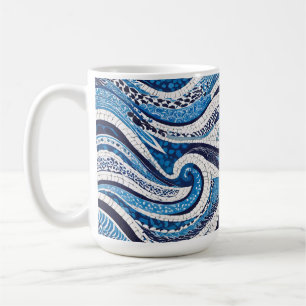 Taza De Café Patrón de onda blanca azul 05