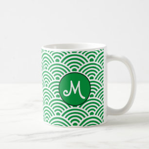 Taza De Café Patrón de onda clásico japonés con monograma