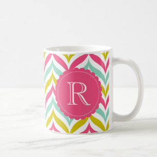 Taza De Café Patrón de ondas de chevron de color dulce monogram