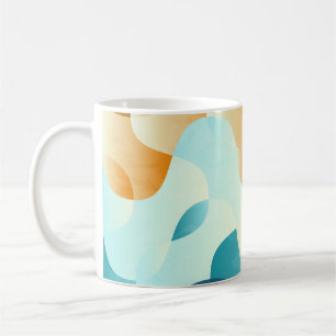 Taza De Café Patrón de ondas de cosecha, azul y marrón.