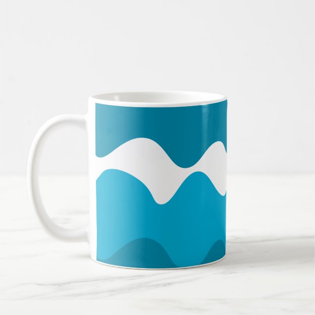 Taza De Café Patrón de ondas horizontales azules y blancas (Izquierda)
