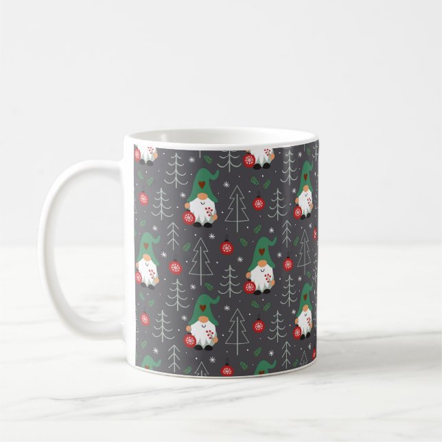 Taza De Café Patrón de ornamentos de árbol de navidad de gnomo  (Izquierda)