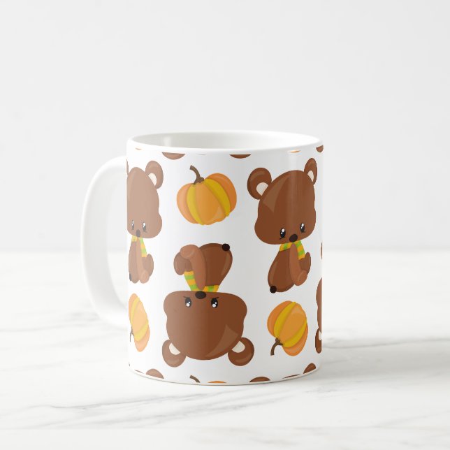 Taza De Café Patrón De Osos, Osos Cubiertos, Caída, Calabazas (Anverso izquierdo)