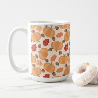 Taza De Café Patrón de otoño con calabazas, bellotas y hojas