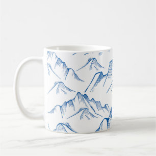 Taza De Café Patrón de paisajes de montaña dibujado a mano.