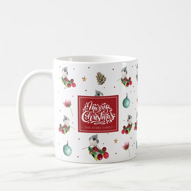 Taza De Café Patrón de pájaro de invierno navideño personalizad (Izquierda)