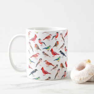 Taza De Café Patrón de pájaro pintado con acuarela.
