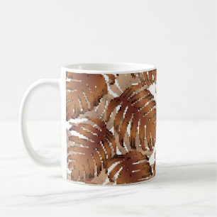Taza De Café Patrón de Palm Monstera sin Maravilla. Tropi Blanc