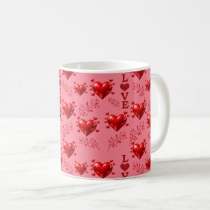 Taza De Café Patrón de papel de regalo de corazones rojos román