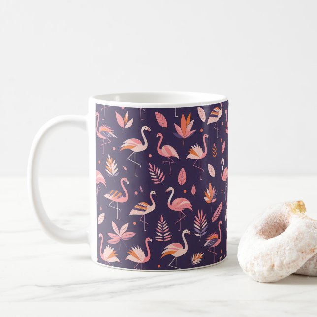 Taza De Café Patrón de paraíso de flamingo (Con donut)