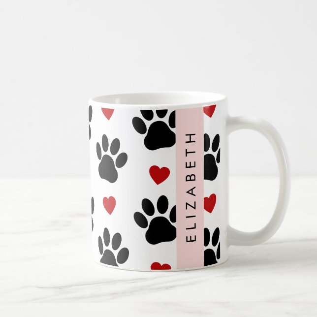 Taza De Café Patrón De Patas, Patas Negras, Corazones Rojos, Tu (Derecha)