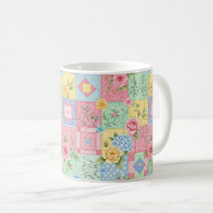 Taza De Café Patrón de patchwork de rosa romántica