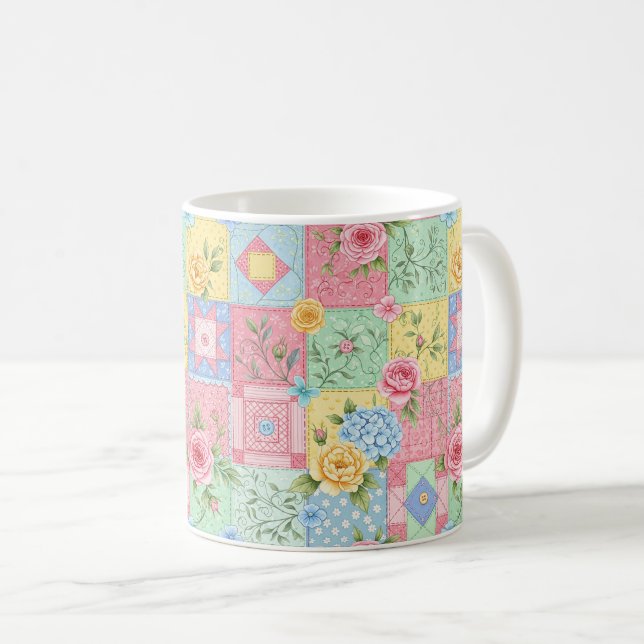 Taza De Café Patrón de patchwork de rosa romántica (Anverso derecho)