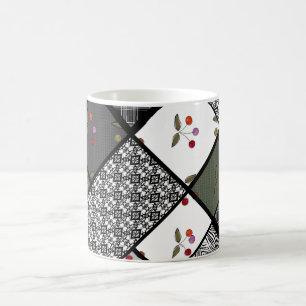 Taza De Café Patrón de patchwork rústico Gris Oliva