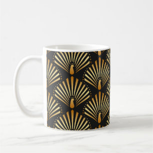 Taza De Café Patrón de pavo real dorado Art deco