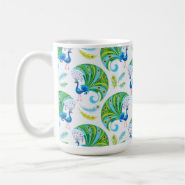Taza De Café Patrón de pavo real y plumas