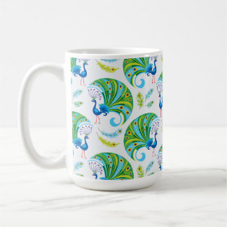 Taza De Café Patrón de pavo real y plumas