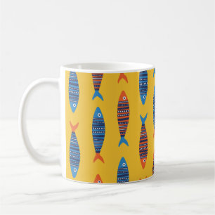 Taza De Café Patrón de peces brillantes sin fisuras. Mano coste