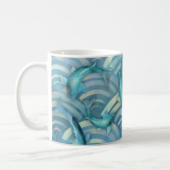 Taza De Café Patrón de peces de Koi de carpa azul (Izquierda)