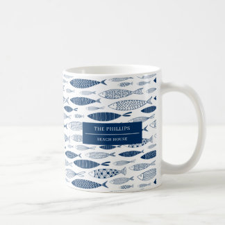 Taza De Café Patrón de peces náuticos de Ocean Beach