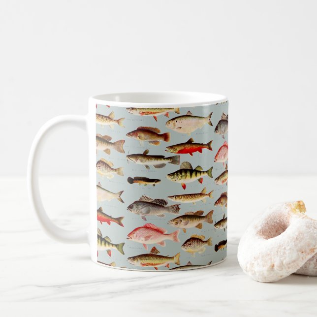 Taza De Café Patrón de peces norteamericano de época (Con donut)