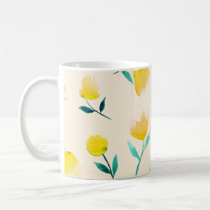 Taza De Café Patrón de peonía floral abstracta de color de agua