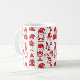 Taza De Café Patrón de personaje de gnomo de Navidad rojo
