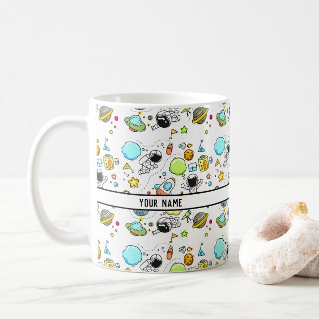 Taza De Café Patrón de Personalizado de misión espacial - Nombr (Con donut)
