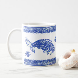 Taza De Café Patrón de pescado azul Willow Koi Singular