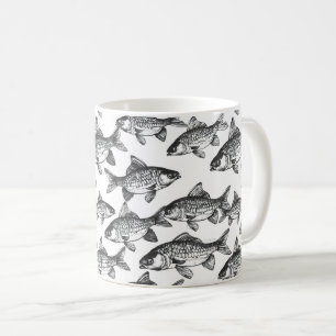 Taza De Café Patrón de pescado monocromático