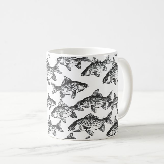 Taza De Café Patrón de pescado monocromático (Anverso derecho)