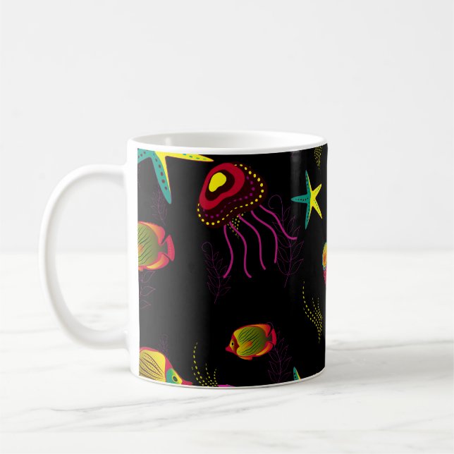 Taza De Café Patrón de pescado sin soldadura amarillo, negro y  (Izquierda)