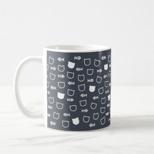 Taza De Café Patrón de pescadura de gato blanco con encanto